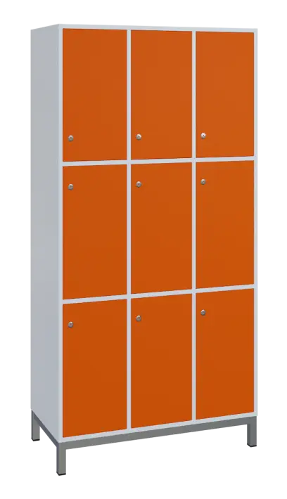 SBS-3333 šatní skříň 9-boxová, 1800x900x400 mm, kovové nohy, korpus bílý, dvířka pomeranč